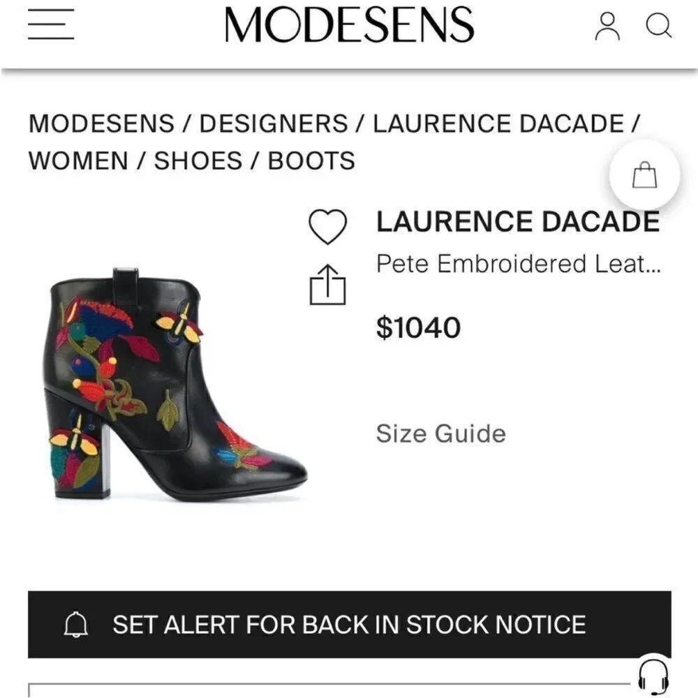 Laurence Decade Embroidered Black Ankle  leather Boots, US8 - Picture 16 of 16